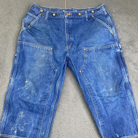 Carhartt Double Knee Jeans 40x30 B07 DNM Logger Carpenter Suspender Buttons Blue - Picture 2 of 11